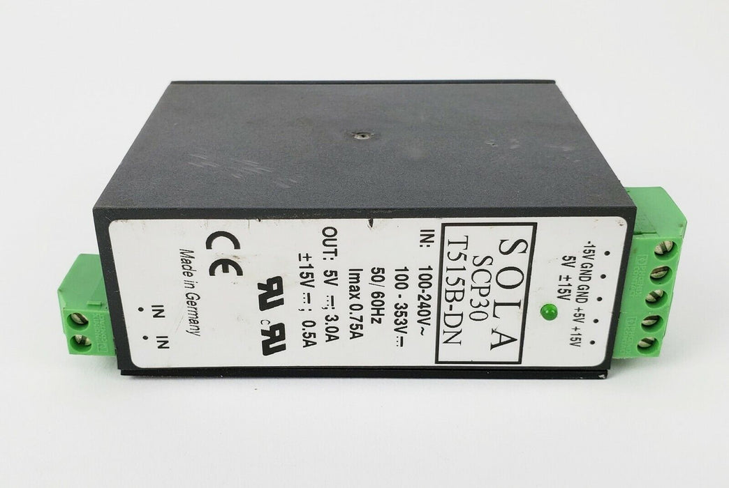 SOLA SCP30 T515B-DN Rail Power Supply, Output 5V 3A / 15V 0.5A, Input 100 - 240V