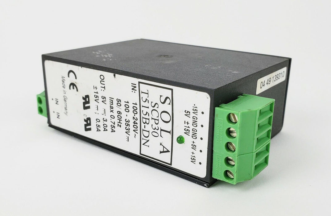 SOLA SCP30 T515B-DN Rail Power Supply, Output 5V 3A / 15V 0.5A, Input 100 - 240V