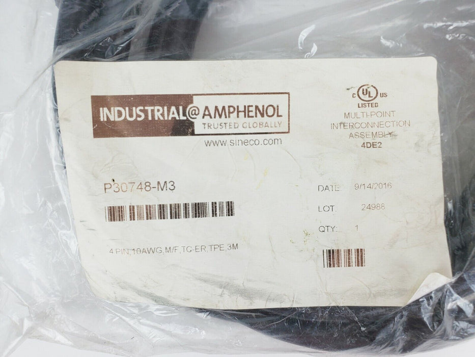 AMPHENOL P30748-M3 4 PIN, 10AWG, M/F, TC-ER, TPE 3M CABLE / CONNECTOR