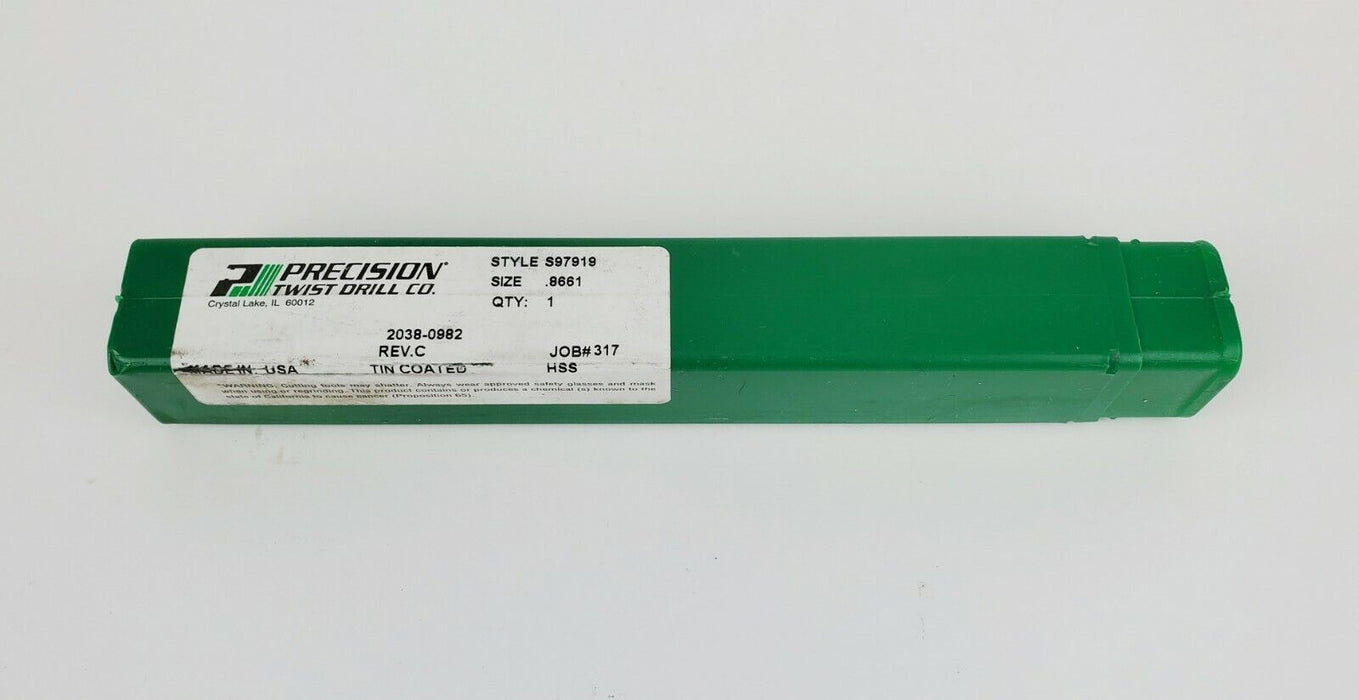 PRECISION TWIST DRILL CO. 2038-0982 REV. C TIN COATED (S97919 .8661) NEW!