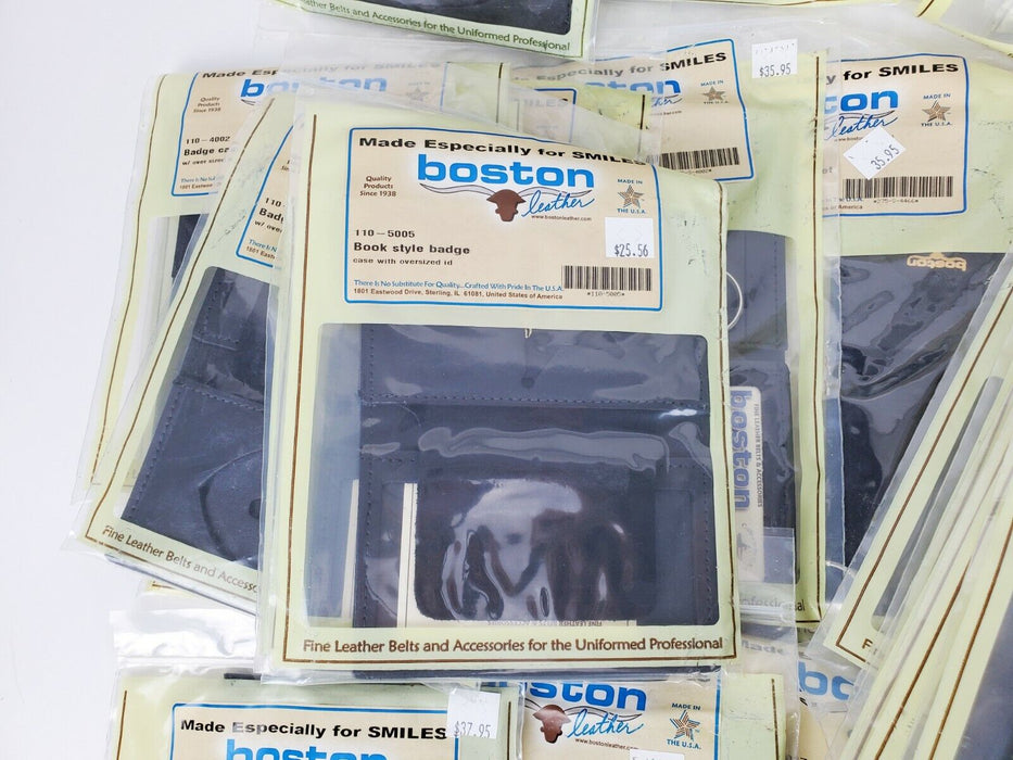 Lot of 55 Boston Leather Badge Case Wallets, Bi-Fold, Tri-Fold, Badge Holders