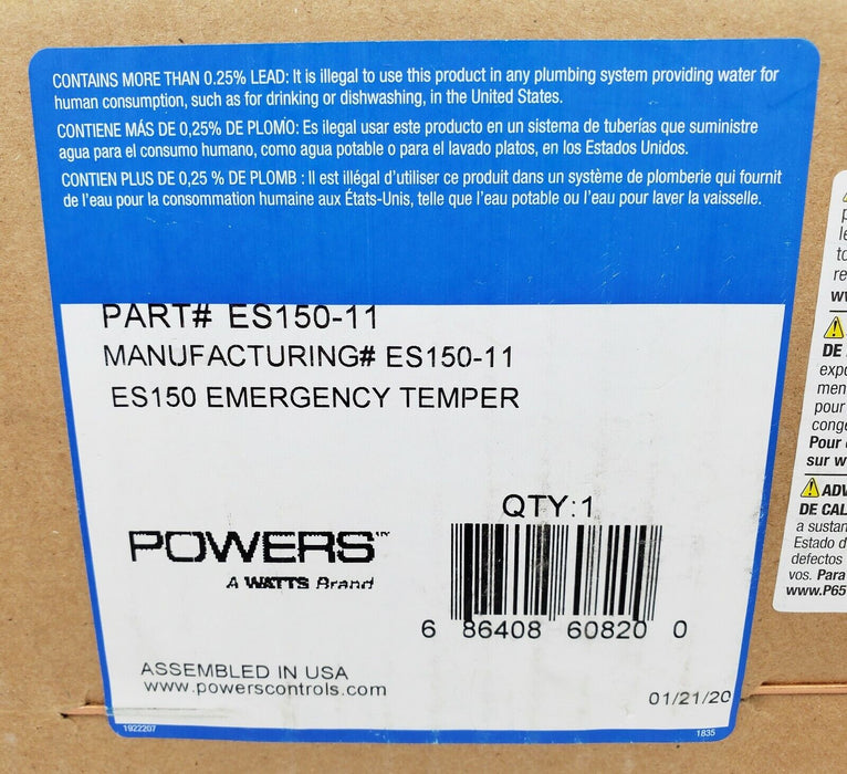 POWERS ES150-11 HydroGuard Emergency Eyewash Tempering Mixing Valve