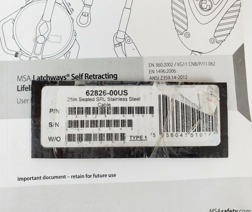 MSA 62826-00US Latchways Sealed SRL Self-Retracting Lanyard 85' (25m)