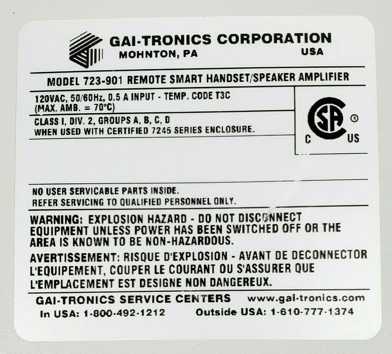 GAI-Tronics 723-901 Remote Start Handset / Speaker Amplifier 120VAC