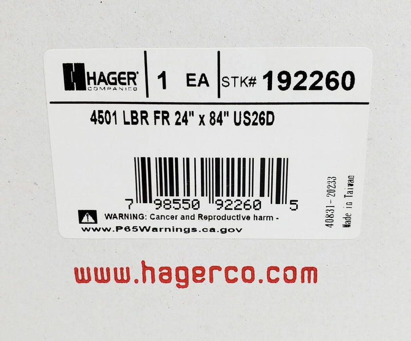 Hager 4501 LBR FR 24" X 84" US26D SVR 4500 Series Satin Chrome Exit Device