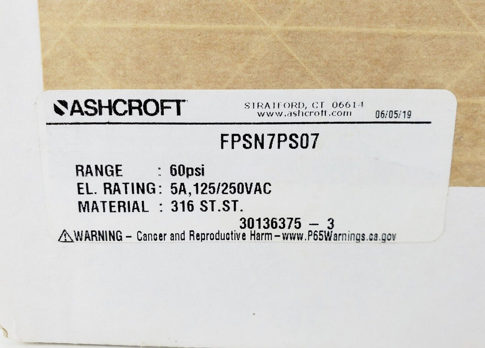 Ashcroft FPSN7PS07 Pressure Switch 60 PSI