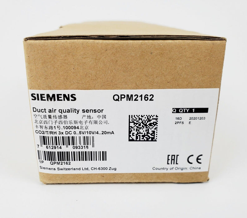 Siemens QPM2162 Duct Air Quality Sensor CO2, Temperature, Relative Humidity