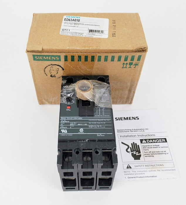 Siemens ED63A010 Circuit Breaker Sentron 10A 600VAC 3P