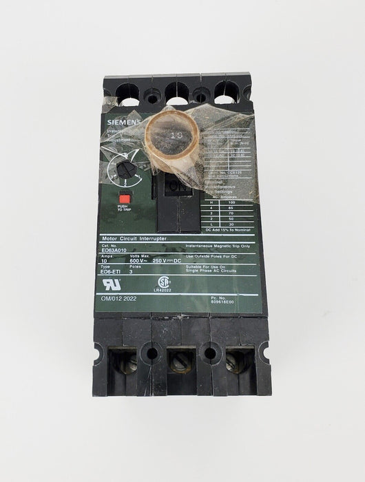 Siemens ED63A010 Circuit Breaker Sentron 10A 600VAC 3P