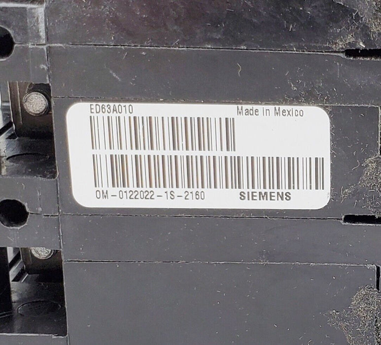 Siemens ED63A010 Circuit Breaker Sentron 10A 600VAC 3P