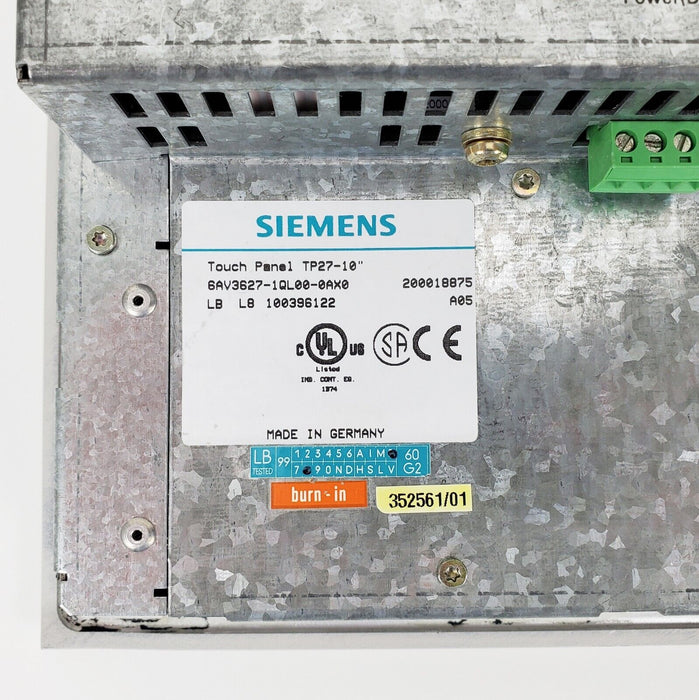 Siemens 6AV3627-1QL00-0AX0 Touch Panel TP27-10 10.3" Color Display