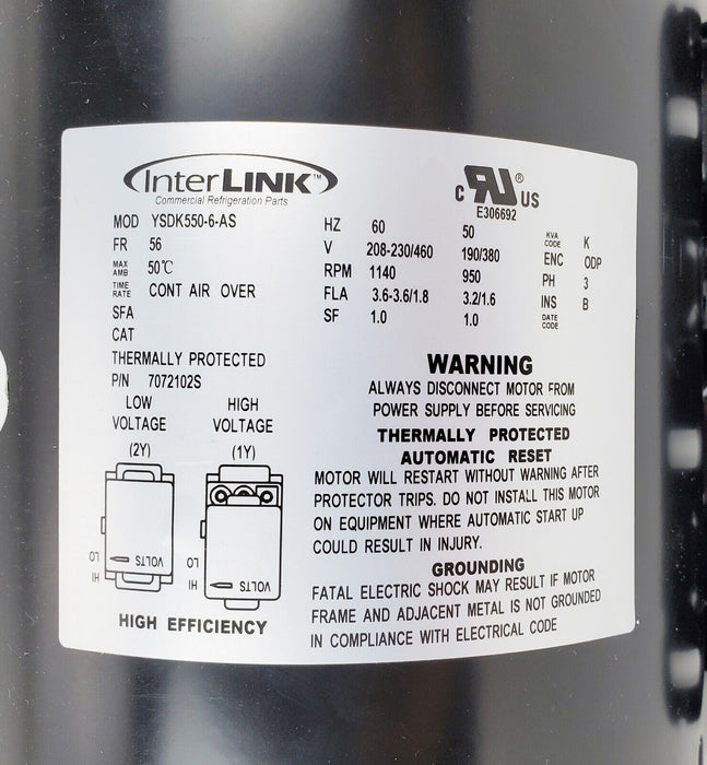 Heatcraft 7072102S InterLink Motor YSDK550-6-AS