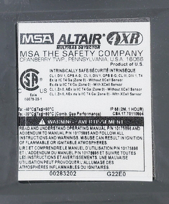 MSA ALTAIR 4XR Multigas Detector LEL, O2, H2S, CO, 10178560 Global Charger