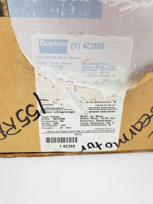 Dayton 4Z388B AC Gearmotor 155 rpm 3/4"