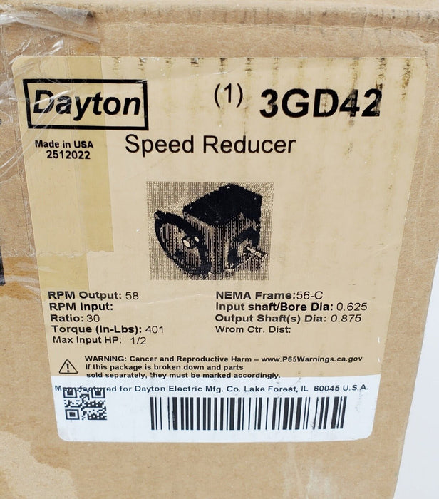 Dayton 3GD42 Speed Reducer 58rpm 30:1 56-C