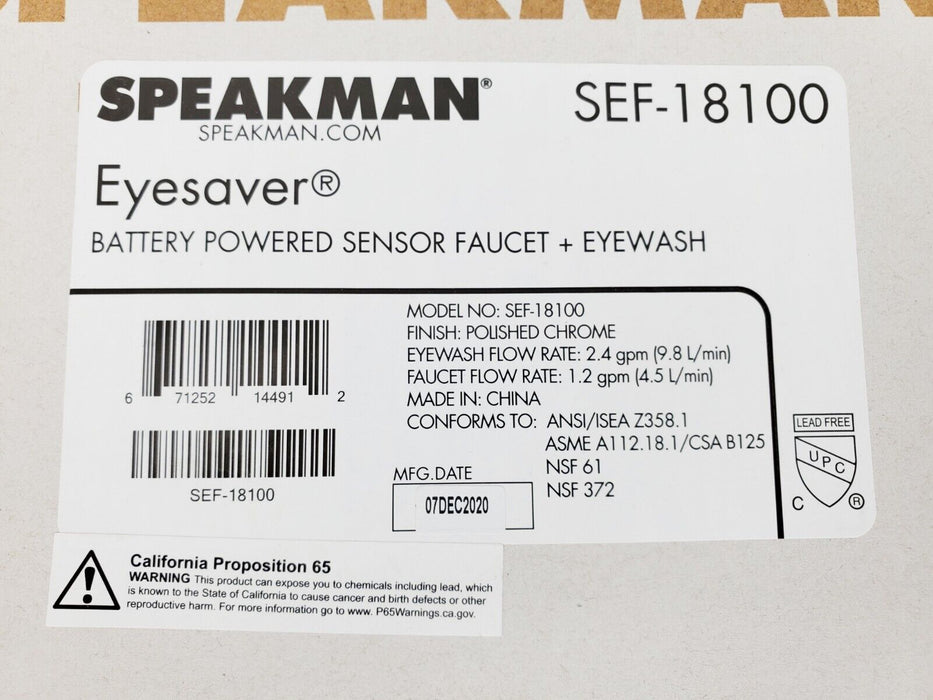 Speakman SEF-18100 Eyesaver Battery Powered Sensor Eyewash Faucet