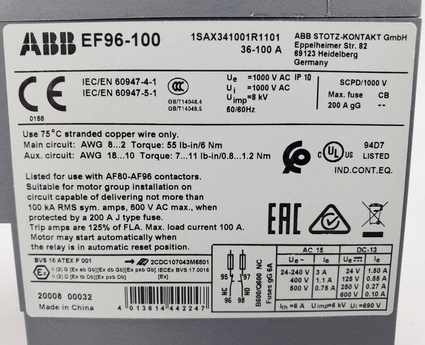 ABB EF96-100 Electronic Overload Relay 1SAX341001R1101