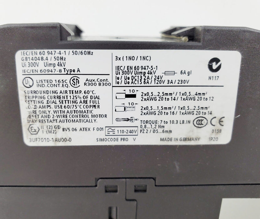 Siemens 3UF7010-1AU00-0 SIMOCODE Pro V Motor Control Unit